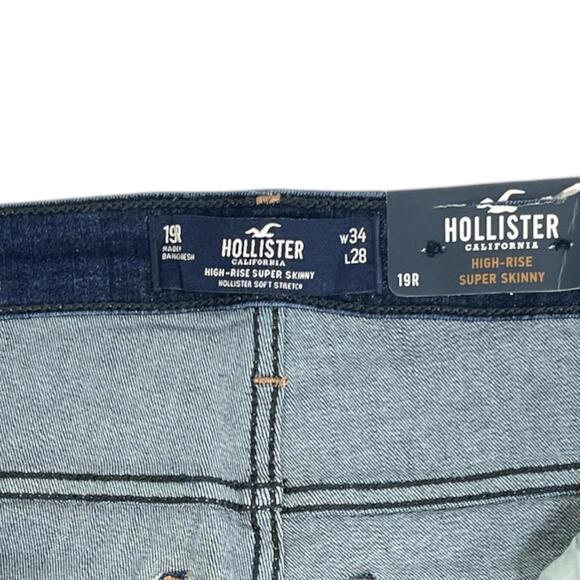NWT Hollister Jeans Size 34 x 28 High-Rise Super Skinny Stretch Dark Wash Denim - Picture 5 of 10